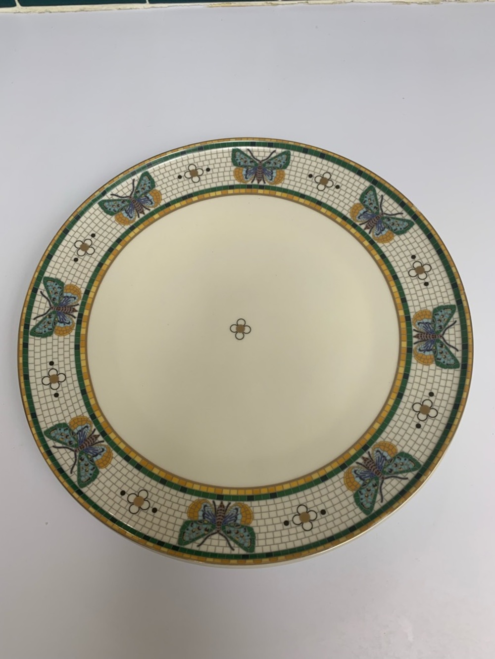 Anthropologie Bistro Garden Dinner Plates Blue Butterfly Gold Trim 10.5" Set 3 - Picture 4 of 10